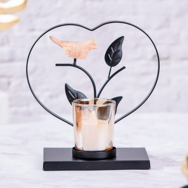 Black Metal Tealight Holder With Bird - Nature-Inspired Glass Decor For Tables by Accent Collection