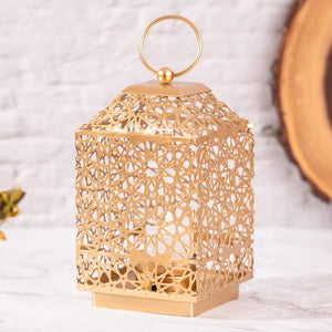 Golden Elegance Tealight Lantern - Vintage Metal & Glass Candle Holder for Centerpiece Magic by Accent Collection