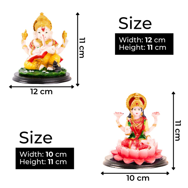 Polyresin Multicolor Mini Ganesh Lakshmi Idols, Indian Hindu God Statues For Home Decor And Pooja Room