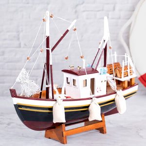 Brown Wood Sailboat Model With Cloth Side Bags - Vintage Nautical Desk Sculpture & Coastal Table Decor by Accent Collection