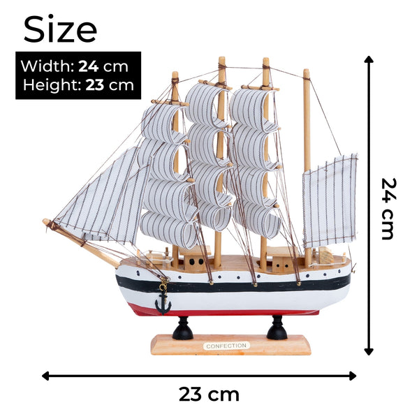 Blue Sail, White Waves Wooden Ship Model - Realistic Cloth Sails for Nautical Decor & Home Sailing Spirit by Accent Collection