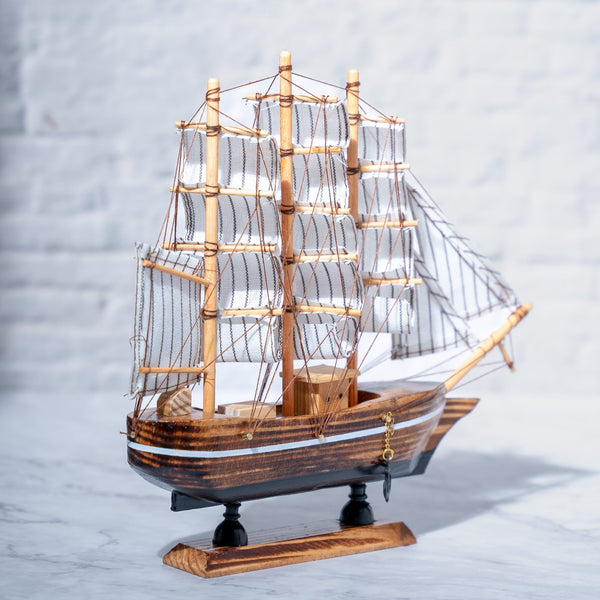 Small Wooden Ship Model, Sail Boat, Brown with White Sails by Accent Collection Home Decor