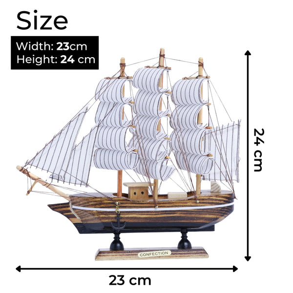 Brown Wooden Sailboat Model With Realistic Cloth Sails - Nautical Marine-Inspired Home Decor by Accent Collection