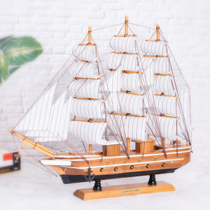 Brown And White Wooden Ship Model With Realistic Cloth Sails, Marine-Inspired Decoration For Nautical Charm by Accent Collection