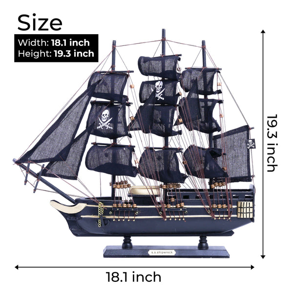 Black Wooden Pirate Ship Model With Realistic Cloth Sails - Nautical Coastal Decor For Home by Accent Collection
