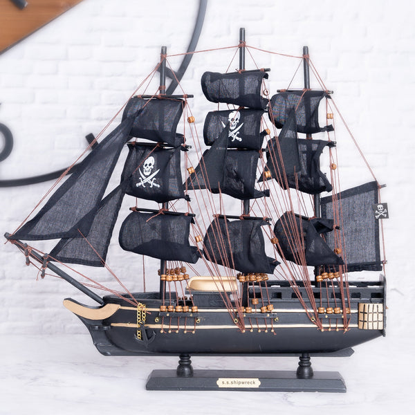 Black Sailboat, Wooden Ship Model, Decorative Ornament, Tabletop Decor, Nautical Marine Life by Accent Collection Home Decor
