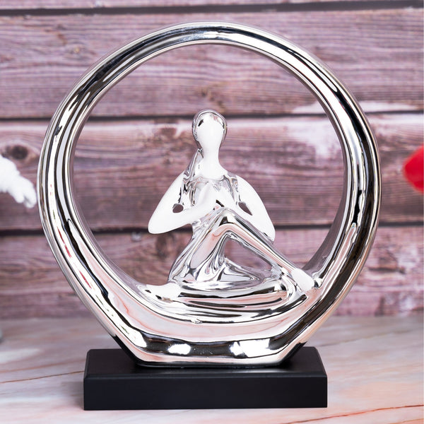 Elegant Ceramic White & Silver Chrome Yoga Girl Pose Statue - Perfect For Meditation Decor & Inspirational Fitness Gift by Accent Collection