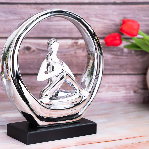Yoga Girl Statue, Ceramic, White and Chrome, Unique Gift by Accent Collection Home Decor