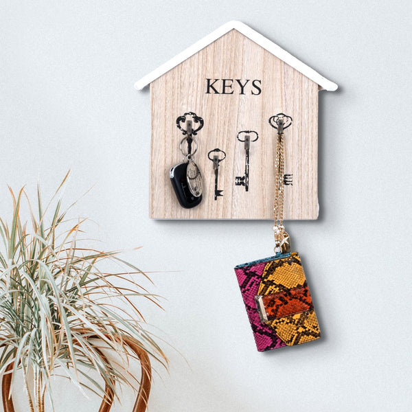 Brown Wooden Wall Mounted Key Holder With 4 Hooks For Stylish Entryway Organization by Accent Collection