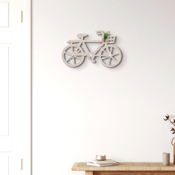Wooden Cycle Key Holder, 3 Hooks Organizer Hanger Rack Wall Mounted for Entryway Front Door by Accent Collection Home Decor