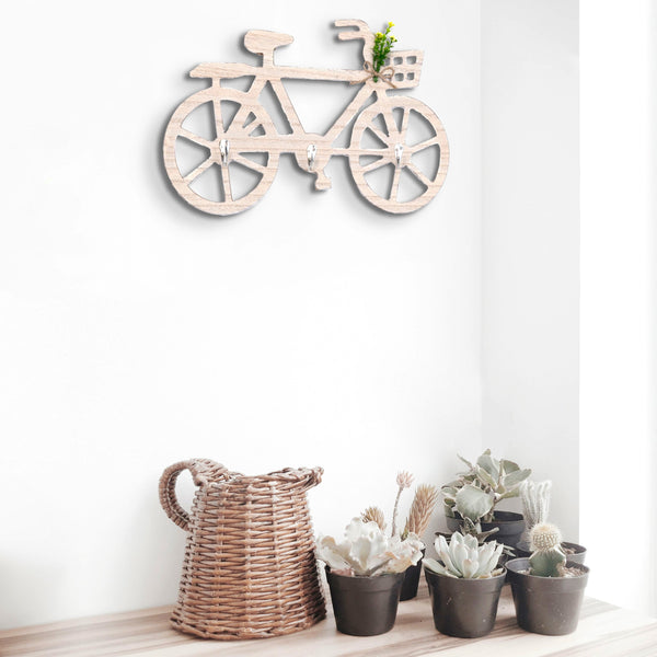Farmhouse Brown Wooden Cycle Key Holder - Wall Mount Entryway Organizer With 3 Decorative Hooks by Accent Collection