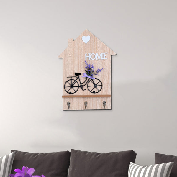 Brown Wooden Cycle Design Key Holder - Wall Mount with 3 Decorative Hooks for Keys and Jewelry, Farmhouse Entryway Organizer by Accent Collection
