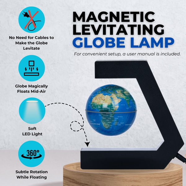 Black Magnetic Levitating Globe Lamp With Soft LED Side Light - Silent, Magical Floating Earth Decor For Kids & Adults by Accent Collection