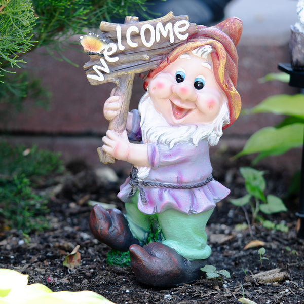 Large welcome gnome, indoor or outdoor, 35 cm, cute garden patio decor, red hat