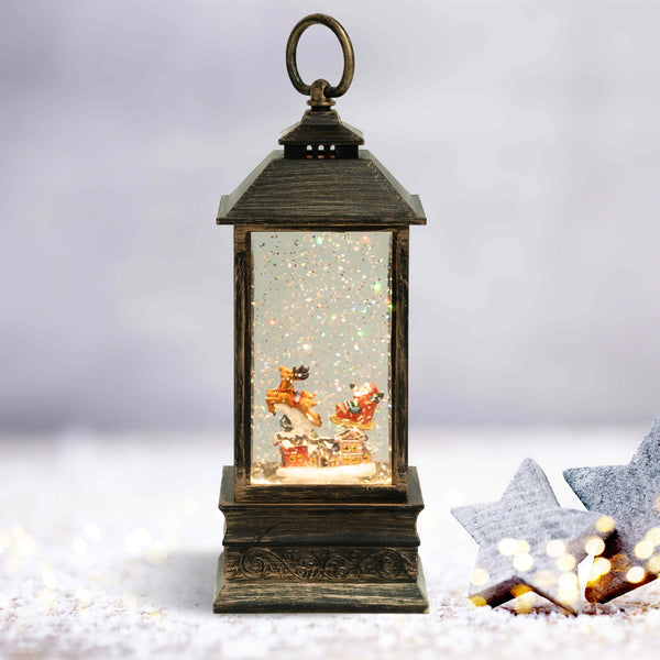 Magical Christmas Snow Globe Lantern - Glittering Glass Holiday Decor, USB or Battery Operated, Plays Music, Perfect Family Gift by Accent Collection