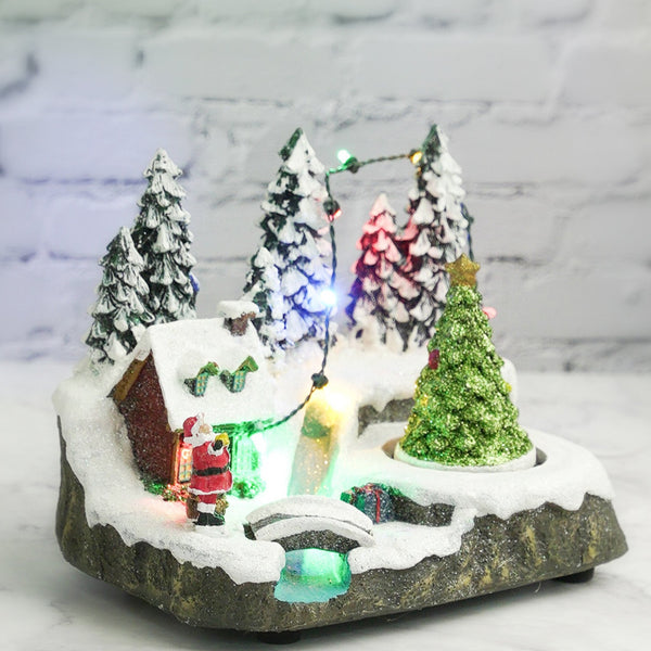 Animated Christmas Village Ornament with Rotating Tree, Music and LED Lights by Accent Collection Home Decor