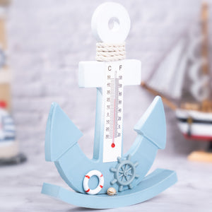 Blue And White Wooden Tabletop Anchor Thermometer For Nautical Themed Decor by Accent Collection