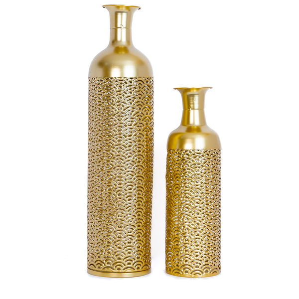 2 Pc Set of Metal Floor Vases, Curves, Golden by Accent Collection Home Decor