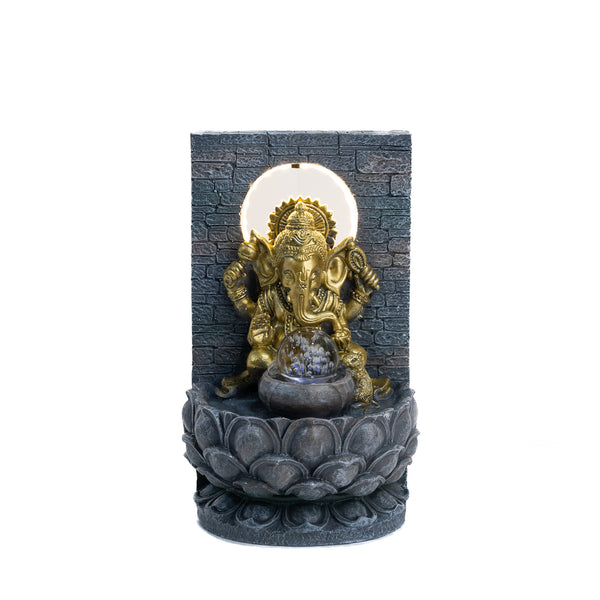 Unique Indoor Water Fountain with Ganesha Statue, Lights and Revolving Crystal Ball by Accent Collection Home Decor