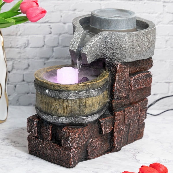 Large Indoor Outdoor Water Fountain, Brick and Stone Grinder with Mist and Lights by Accent Collection Home Decor