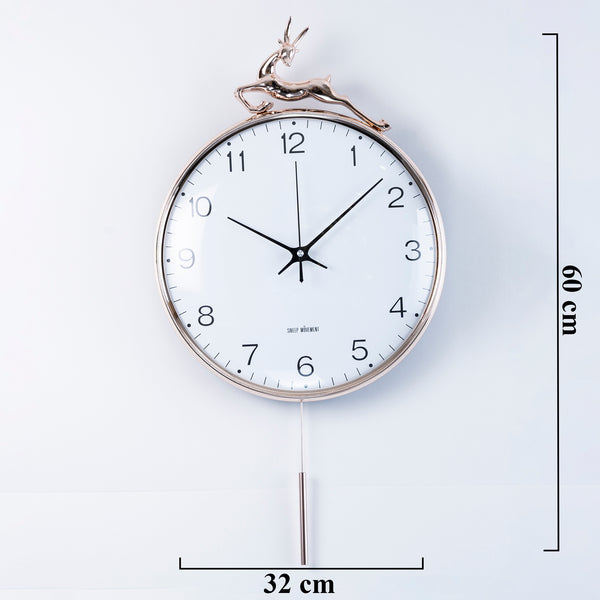 Large pendulum clock with white dial, sleek pendulum, 60 cm high, white face wall clock, detachable deer by Accent Collection