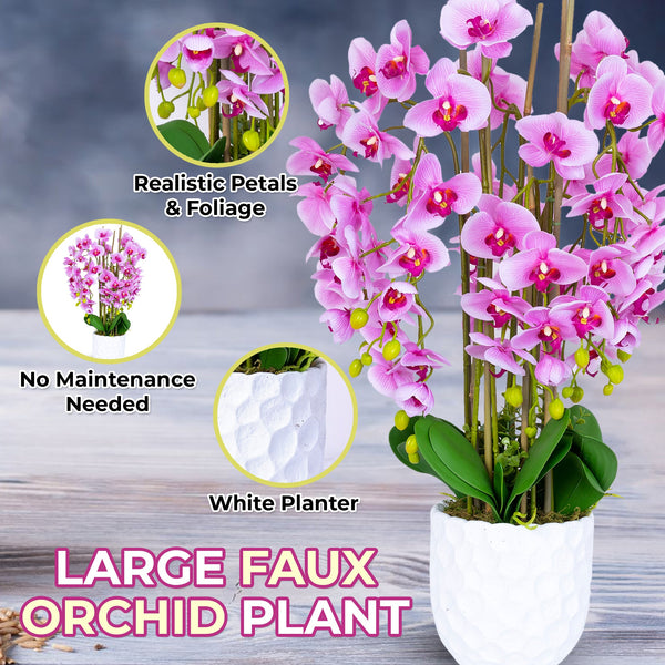 Elegant Large Pink Orchid, 80cm - Faux Resin & Fiberglass Flower In White Planter, Perfect For Home & Office Decor by Accent Collection