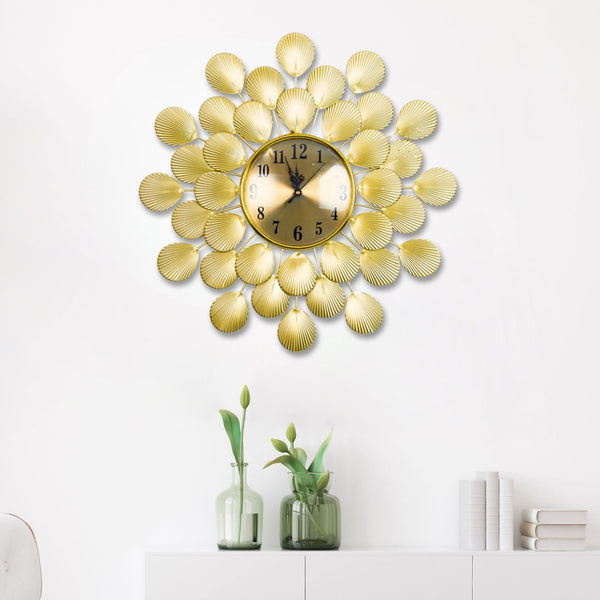 Elegant Golden Metal Clock, 45cm Abstract Feathers, Silent Non-Ticking Modern Decor for Living & Office Spaces by Accent Collection