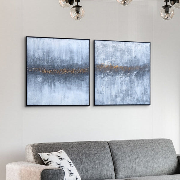 Large Gray And Gold Abstract Canvas Art - 2 Pc Textured Wood Framed Minimalist Decor by Accent Collection