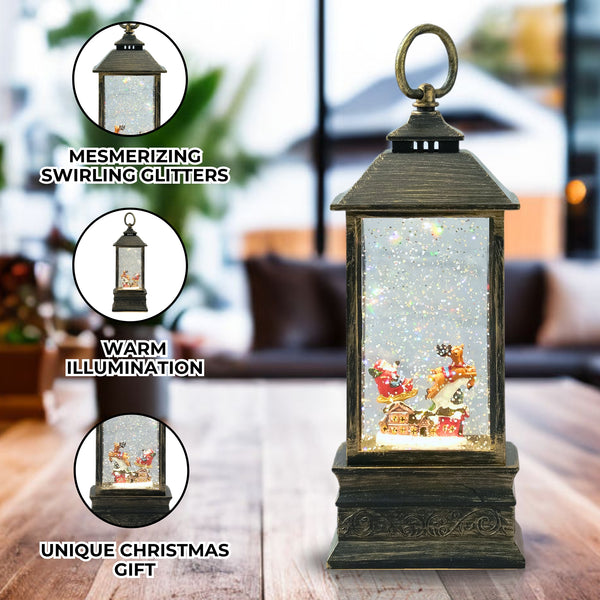 Magical Christmas Snow Globe Lantern - Glittering Glass Holiday Decor, USB or Battery Operated, Plays Music, Perfect Family Gift