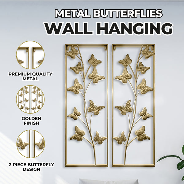 Golden Butterflies 2-Piece Set - Metal Wall Art For Master Bedroom, Boho-Chic & Minimalist Aesthetic Decor by Accent Collection