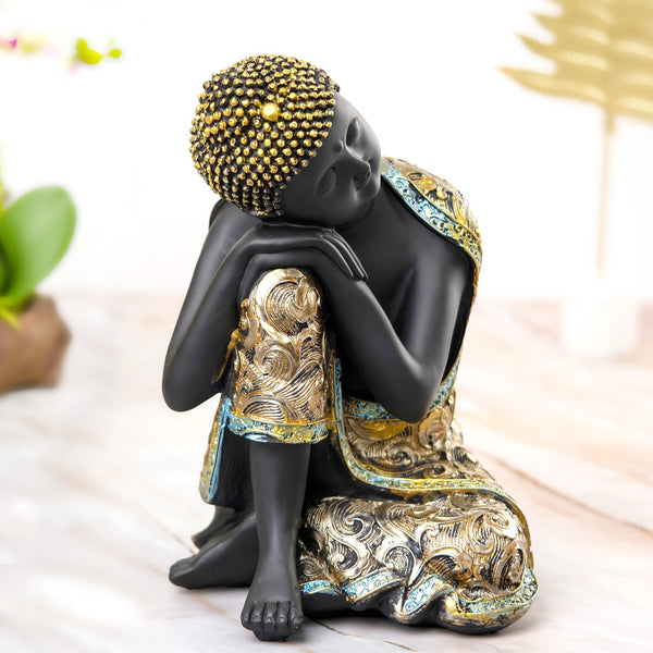 Small Resin Buddha Statue, Gold Black, Zen Home Decor, Meditation Room Essential, Spiritual Healing Figurine, Positive Energy, Feng Shui by Accent Collection