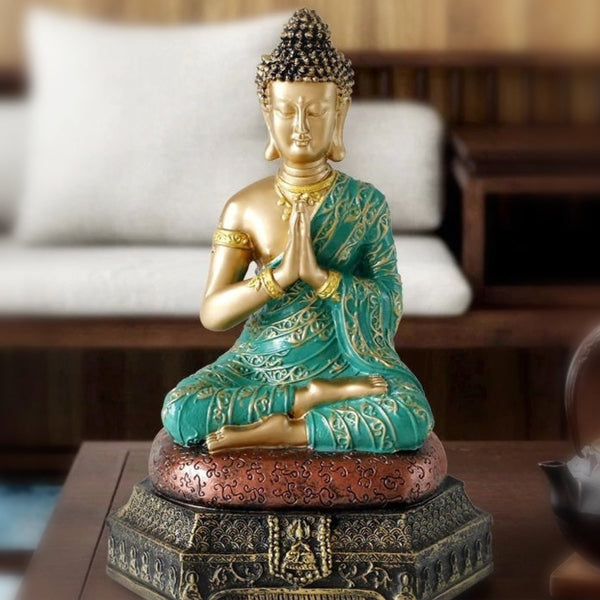 Green Gold Resin Small Buddha Statue, Zen Meditation Room Decor, Positive Energy Home Accent by Accent Collection