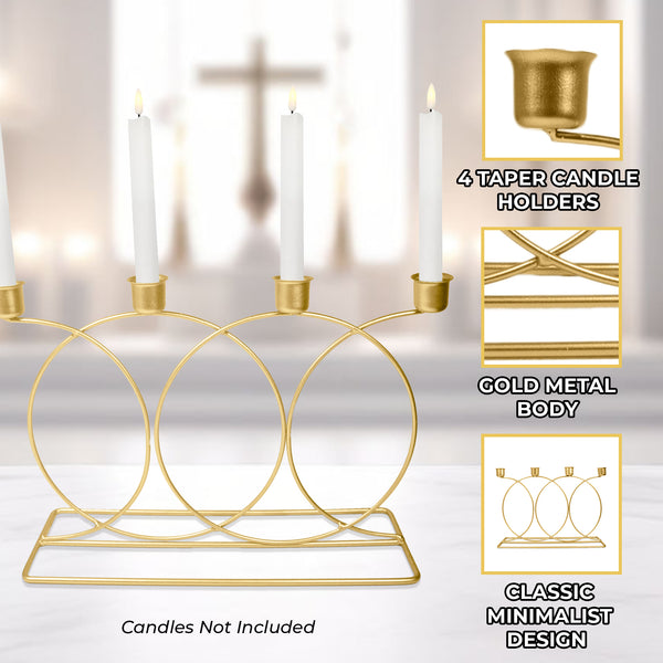Metal Taper Candle Holder, 4 in 1 Gold Light Holders for Altar, Living Room, Wedding Decor, 9 inch 23 cm