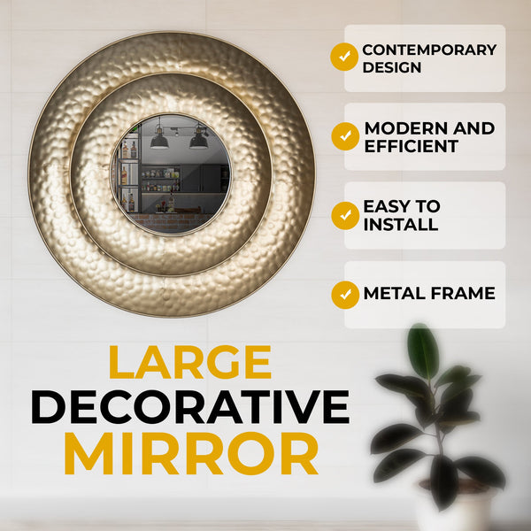 Large Hammered Gold Metal Layered Round Mirror For Elegant Wall Decor by Accent Collection