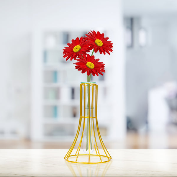 Hydroponic Flower Vase, Gold Metal and Glass Propagation Terrarium Pot Tabletop Centerpiece 7 inch 17 cm