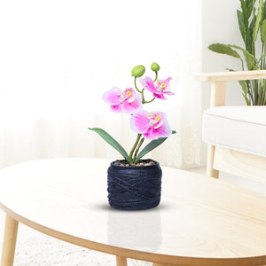 Small Pink Orchid Faux Flowers with Black Cement Pot, Artificial Plant Indoor, 9in, 3cm Handmade, Housewarming Gift by Accent Collection