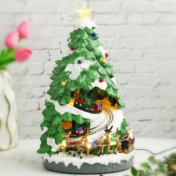 Large Animated Christmas Tree with 2 Moving Trains, Village, Lights and Music - Unique Christmas Decor for Home, Office, or Room and a Thoughtful Christmas Present
