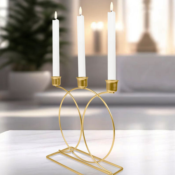 Gold Metal Taper Candle Holder, 3 Holders, Classic Minimalist Decor for Tabletops, Altar, Living Room Decor, Housewarming Gift 9 inch 23 cm