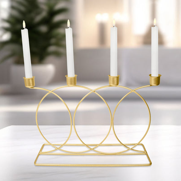Metal Taper Candle Holder, 4 in 1 Gold Light Holders for Altar, Living Room, Wedding Decor, 9 inch 23 cm