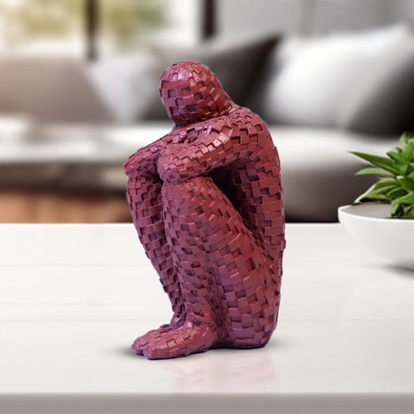 Small Abstract Thinker Statue, Contemporary Abstract Art Decor for Home or Office Polyresin, Dark Red 5 inch 13 cm
