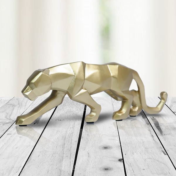 Small Gold Panther Statue for Living Room, Desk Decor, Tabletop Centerpiece 10 inch 25 cm Wide