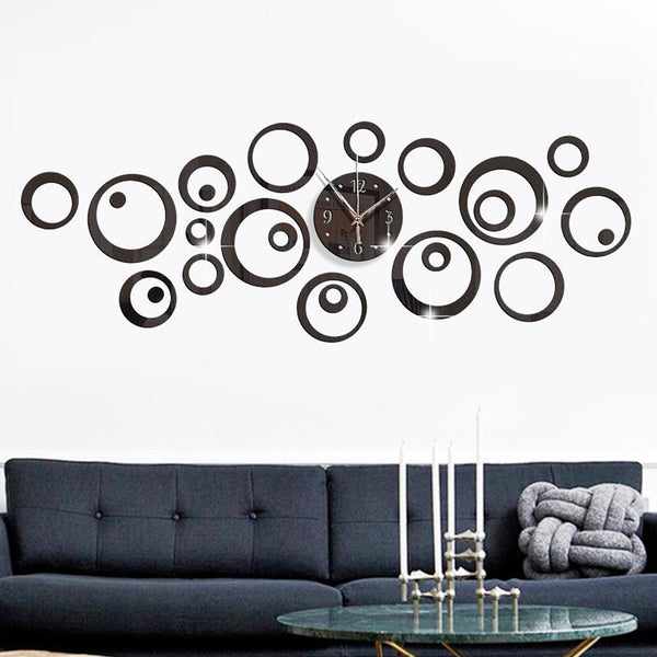 Luxury Black 3D Acrylic Silent Round Wall Clock - Minimalist Office & Living Room Decor by Accent Collection