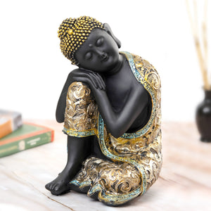 Small Resin Buddha Statue, Gold Black, Zen Home Decor, Meditation Room Essential, Spiritual Healing Figurine, Positive Energy, Feng Shui by Accent Collection