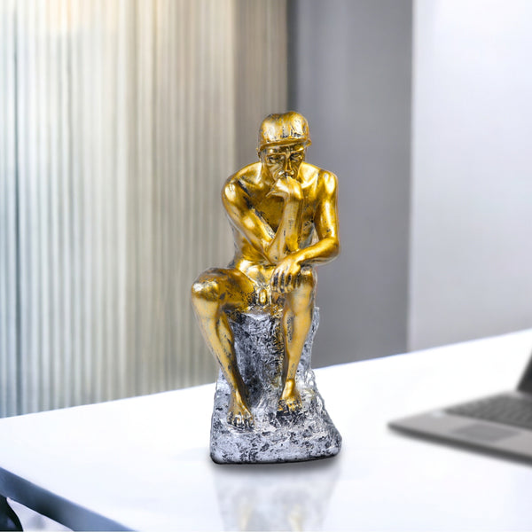 Rustic Gold Male Nude Sculpture, Auguste Rodin's The Thinker Gold Decor for Home or Office 10 inch 24 cm