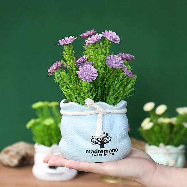 Small Flower Pot with Lifelike Artificial Flowers, Desk Decor for Living Room, Blue Decor 6 inch 15 cm
