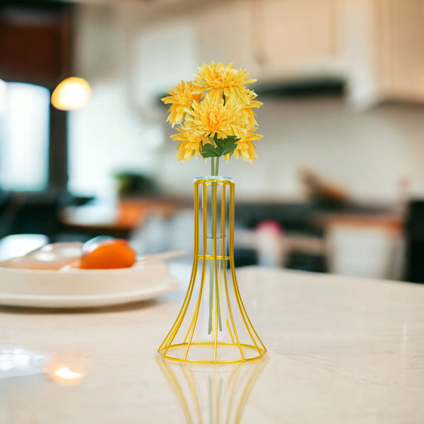 Hydroponic Flower Vase, Gold Metal and Glass Propagation Terrarium Pot Tabletop Centerpiece 7 inch 17 cm