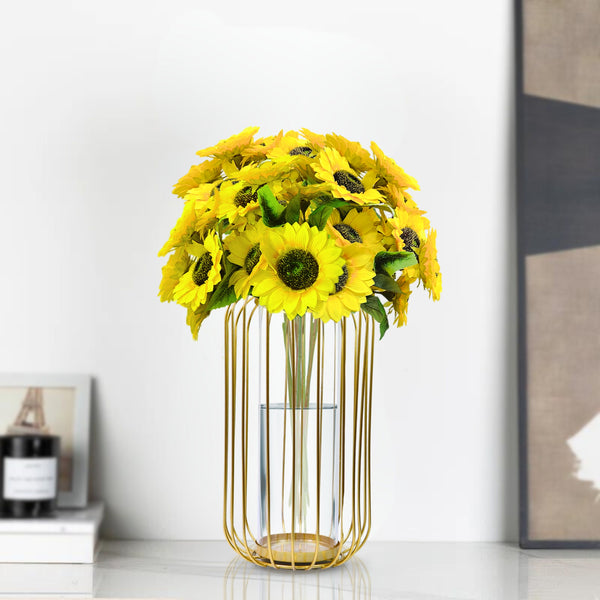 Gold Hydroponic Vase, Minimalist Pot for Bud or Dry Flowers, Propagation Tube Terrarium Planter 11 inch 27 cm