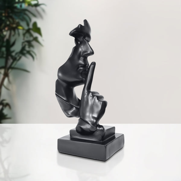 Abstract Silence is Golden, Black Silence Face Thinker Statue, Polyresin Art Decor for Home or Office 12 inch 31 cm