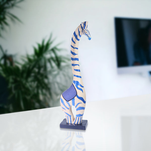 Magical Long-Necked Zebra Statue Table Top Coffee Table Centerpiece Home Decor Polyresin Artwork White Blue 18 inch 46 cm | Home Decor