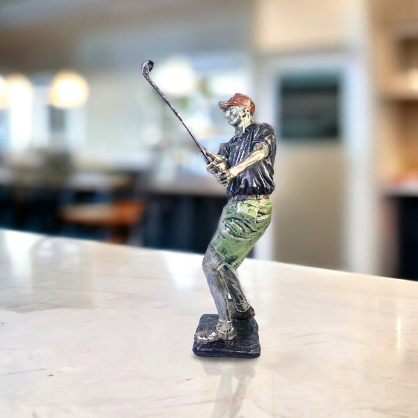Large Green Silver Golf Figurine, Handmade Rustic Decor for Home or Office, Polyresin 14 inch 36 cm